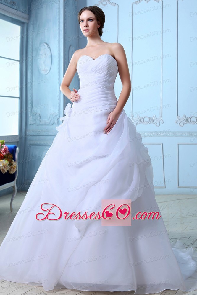 Beautiful A-line Court Train Organza Ruching Wedding Dress