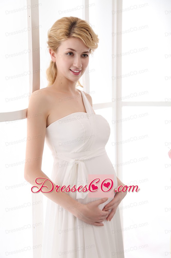 Beauty Empire One Shoulder Long Chiffon Sash Maternity Dress