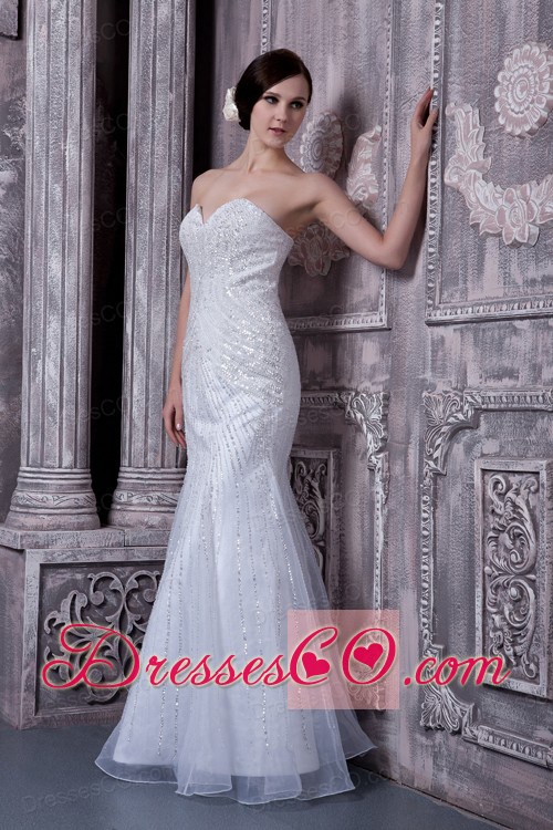 White Mermaid Long Elastic Woven Satin And Organza Beading Prom Dress