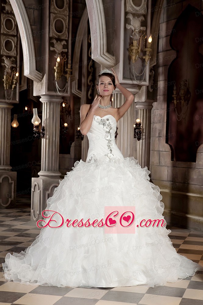 Beautiful Ball Gown Court Train Organza Beading and Ruffles Wedding Dress