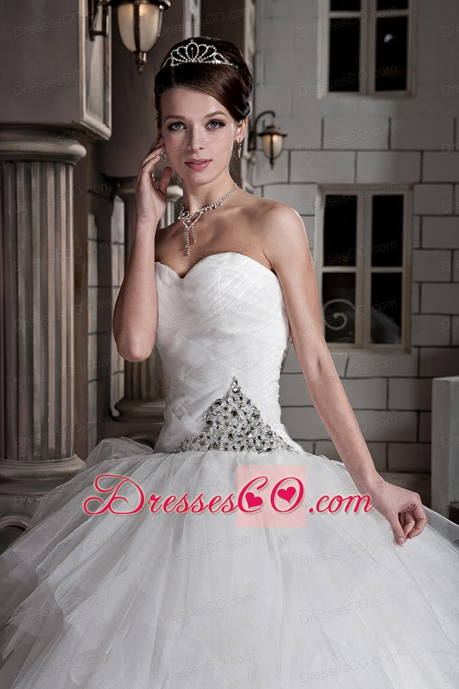 Beautiful Ball Gown Court Train Tulle and Taffeta Beading Wedding Dress