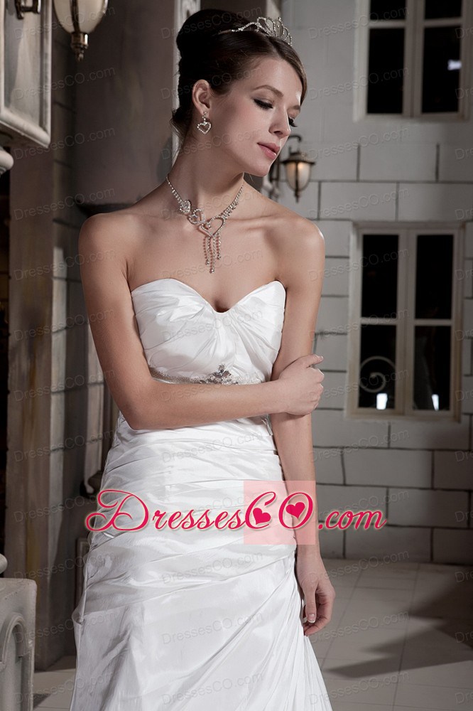 The Most Popular A-line / Princess Court Train Taffeta Beading and Ruching Wedding Dress