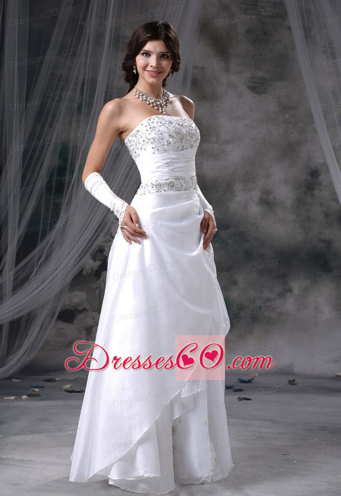 Appliques With Beading Decorate Up Bodice Taffeta And Organza Long Wedding Dress