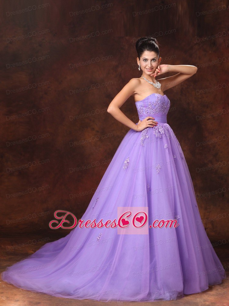 Lilac Tulle Appliques Court Train Custom Made Wedding Dress For 2013