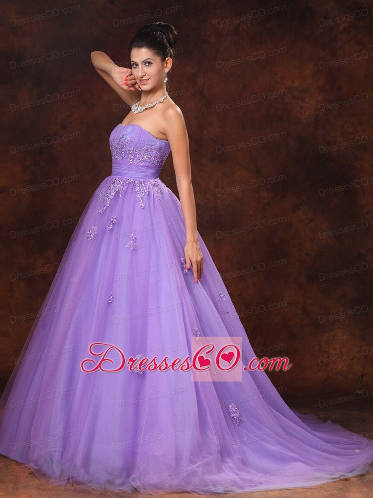 Lilac Tulle Appliques Court Train Custom Made Wedding Dress For 2013