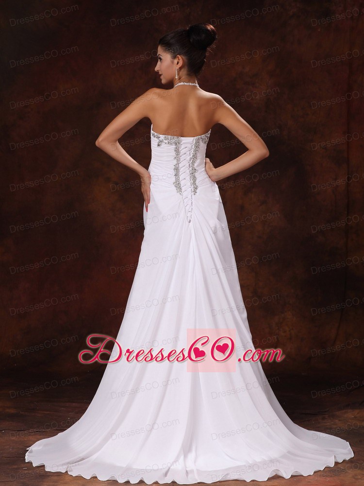 Halter Top Court Train Empire Wedding Dress With Appliques For Custom Made In 2013