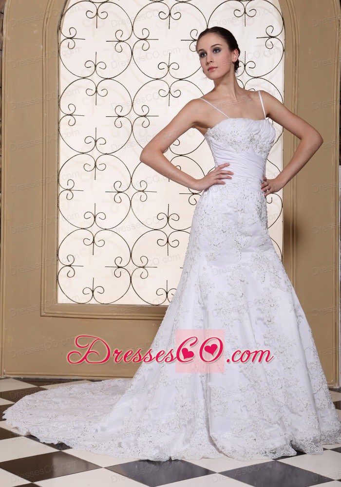 Spaghetti Straps Mermaid Wedding Dress For Lace With Beading Decorate Bodice
