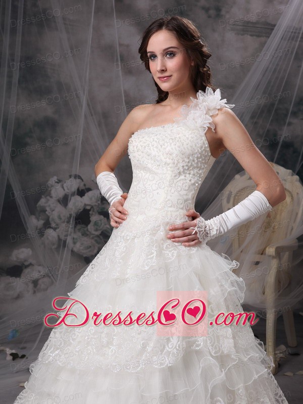 Nice A-line One Shoulder Long Organza And Lace Wedding Dress