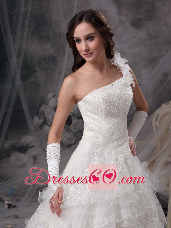 Nice A-line One Shoulder Long Organza And Lace Wedding Dress