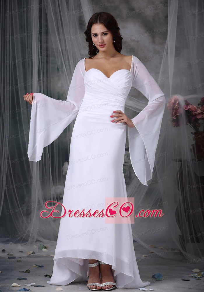 Simple A-line High-low Chiffon Ruching Wedding Dress