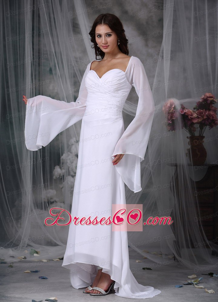 Simple A-line High-low Chiffon Ruching Wedding Dress