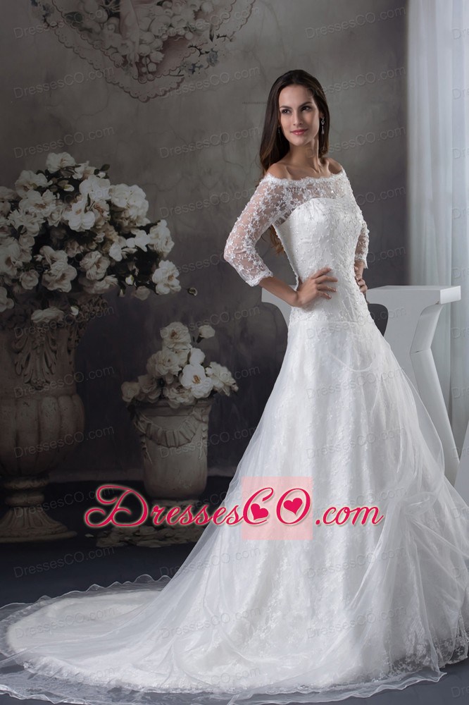 Off The Shoulder 3/4 Sleeves Lace A-line Wedding Dress