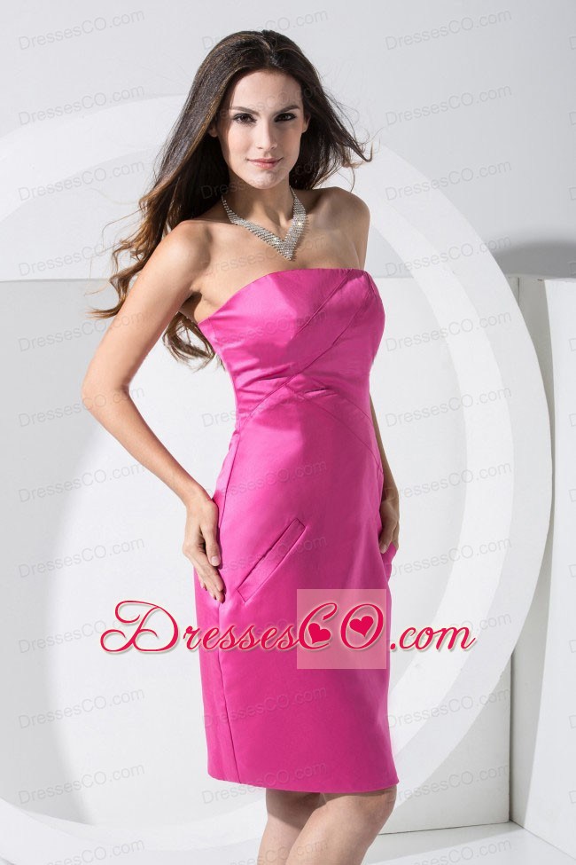 Hot Pink Knee-length Prom Dress For Strapless