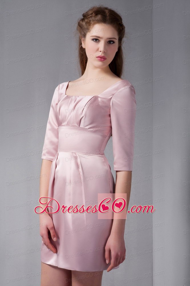Pink Column Square Mini-length Taffeta Ruching Prom Dress