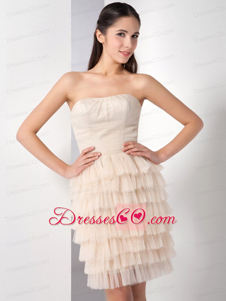 Beauty Champagne Ruffled Layers Strapless Cocktail Dress Mini-length