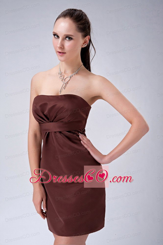 Custom Made Brown Column Strapless Nightclub Dress Ruching Mini-length Satin