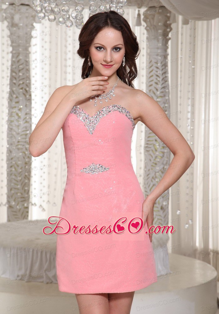 Watermelon Column Sequin Homecoming Dress For Formal With Beaded Decorate