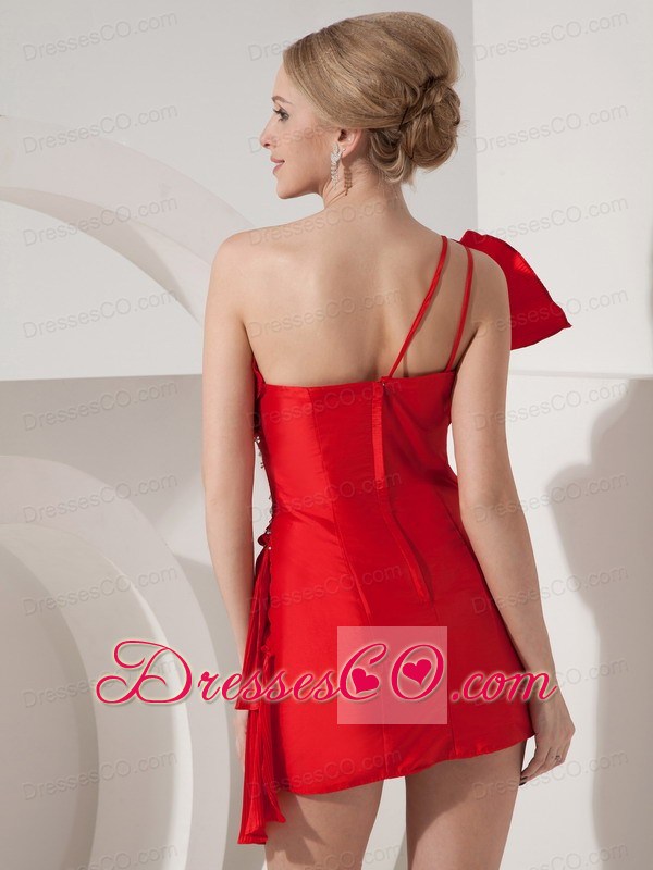 Special Red Column Short Prom Dress One Shoulder Mini-length Beading
