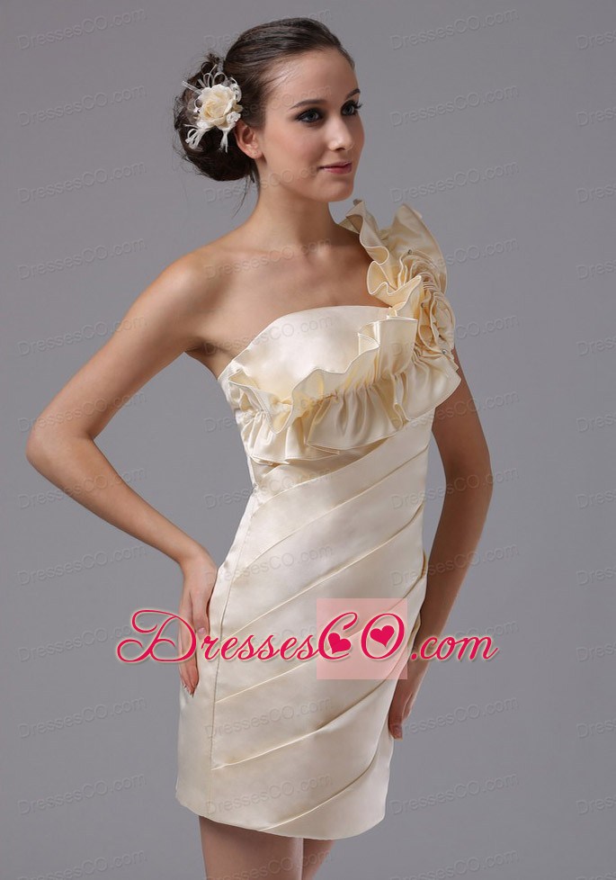Champagne One Shoulder and Hand Made Flowers For Short Prom Dress