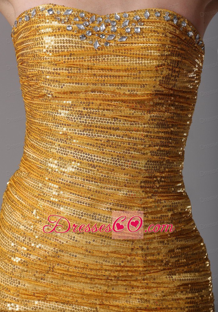 Cute Gold Paillette Over Skirt Prom Celebrity Dress With Beading