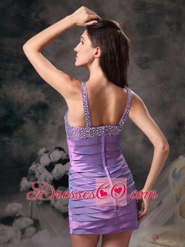 Elegant Lavender Evening Dress Column Straps Taffeta Beading Mini-length
