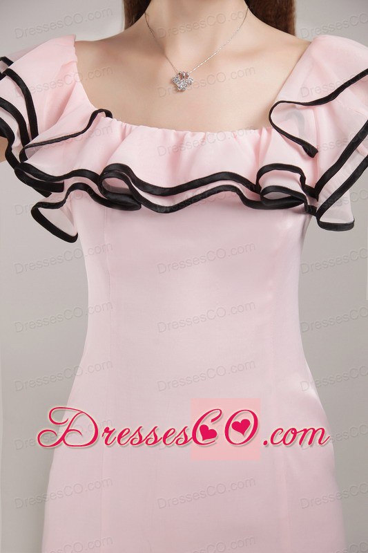 Baby Pink Sheath / Column Square Mini-length Satin Ruching Prom / Homecoming Dress