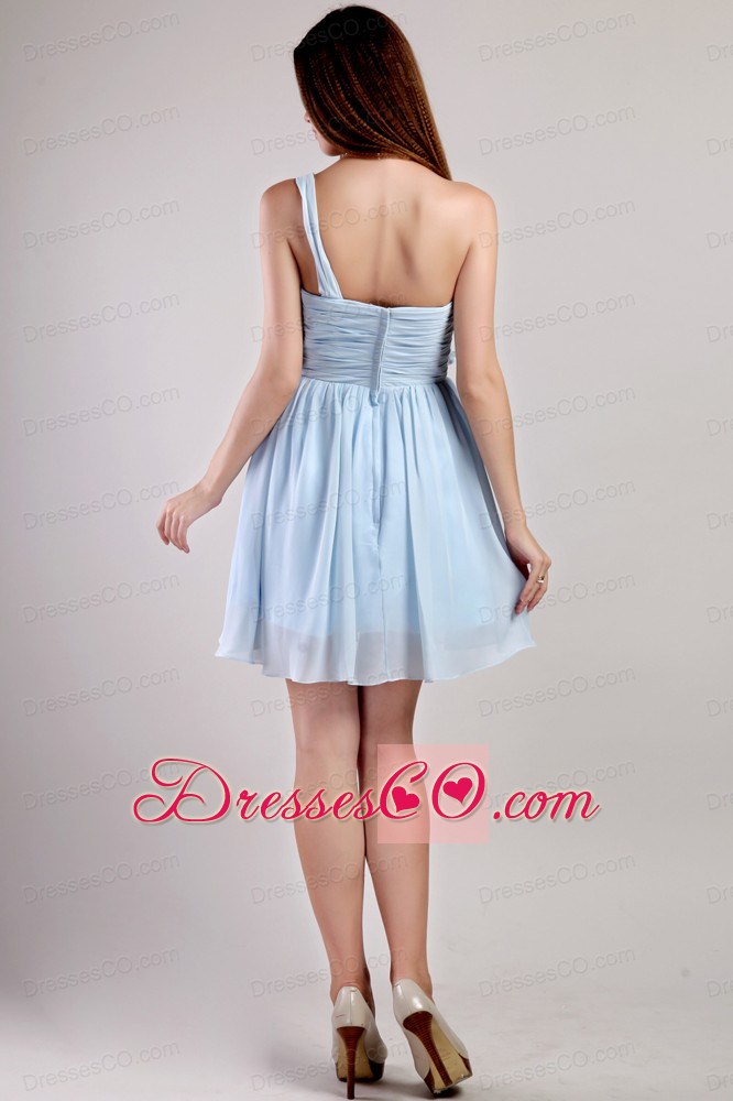 Light Blue Empire One Shoulder Mini-length Chiffon Prom / Homecoming Dress