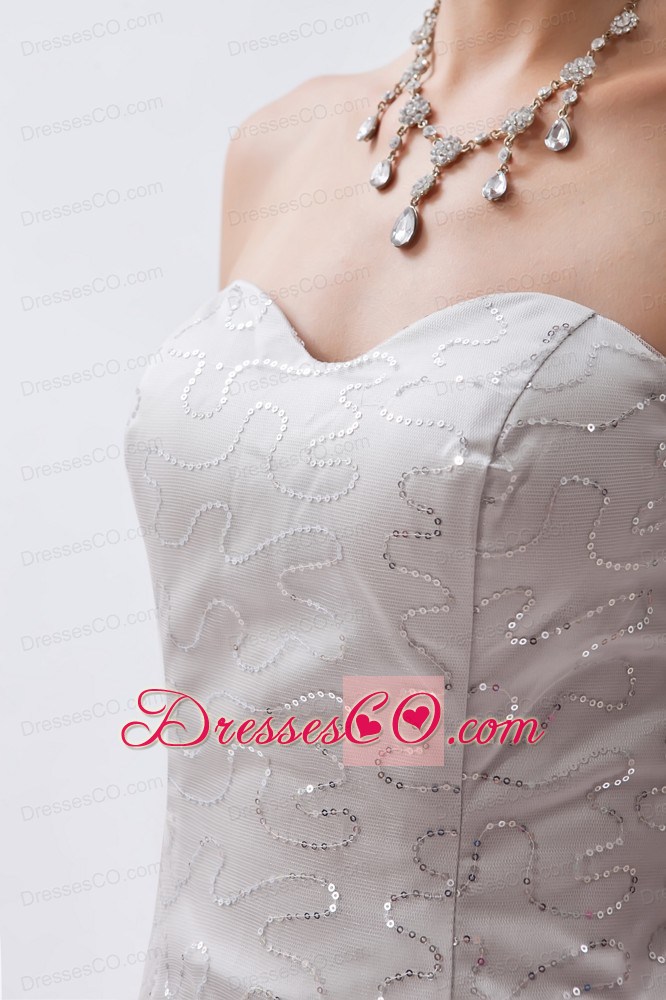 Grey Column / Sheath Prom Dress Organza Sequins Mini-length
