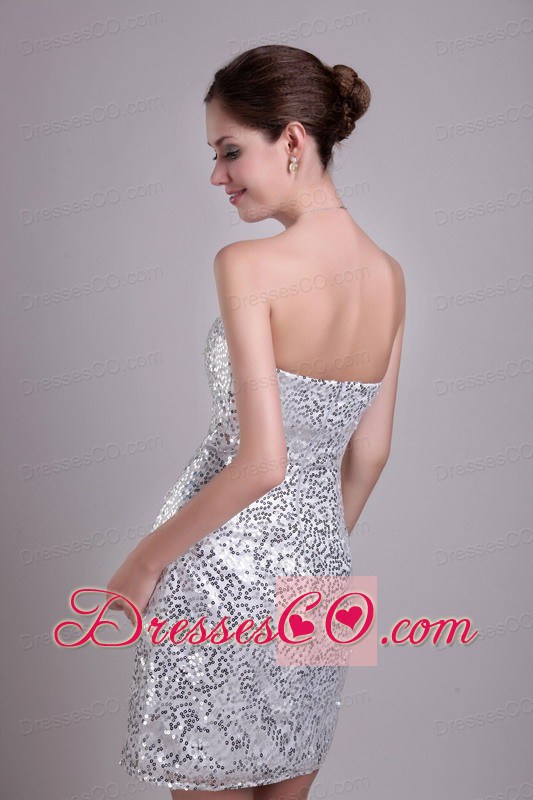 Silver Column Strapless Short Sequins Prom / Cocktail Dress