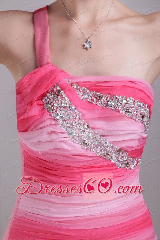 Multi-color Column/sheath One-shoulder Mini-length Chiffon Beading Prom Dress