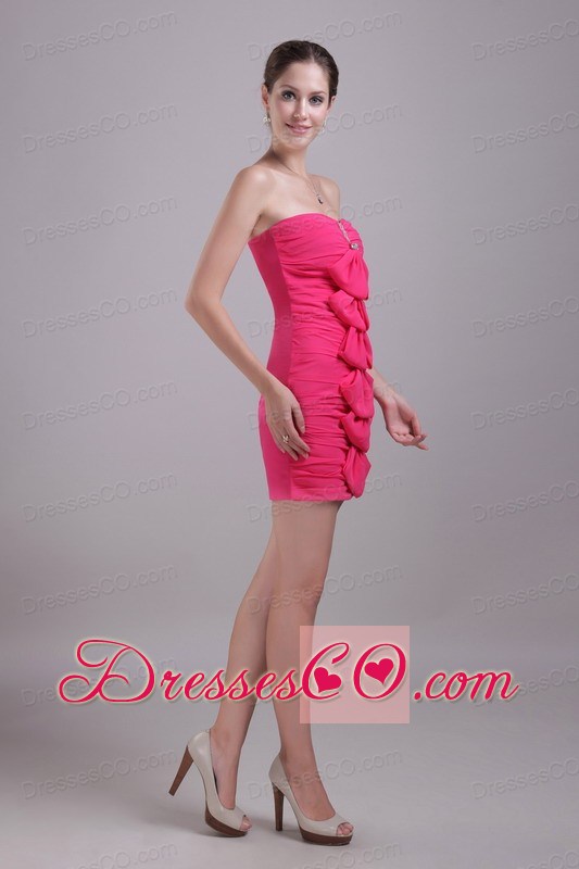 Coral Red Column/sheath Strapless Mini-length Chiffon Beading Prom Dress