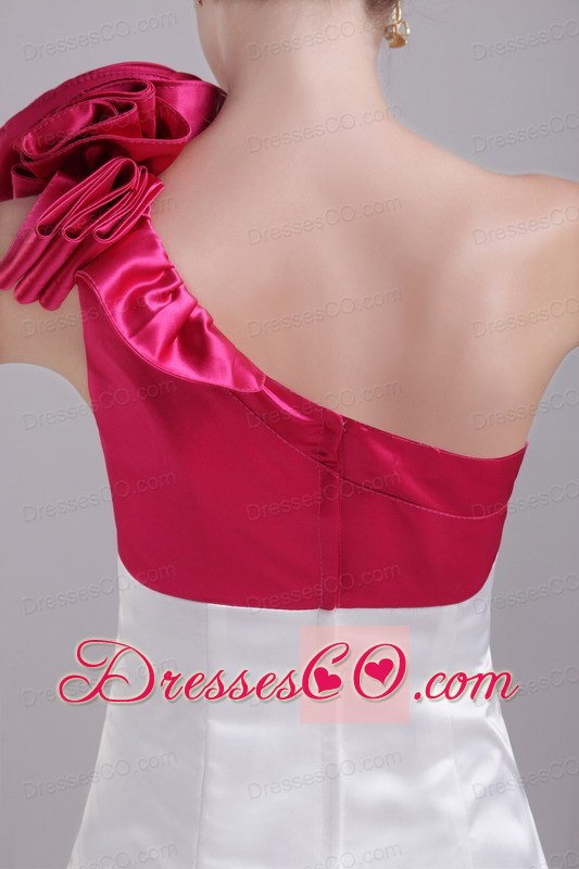 White And Wine Red Column/sheath One Shoulder Mini-length Taffeta Hand Flower Prom / Homecoming Dress