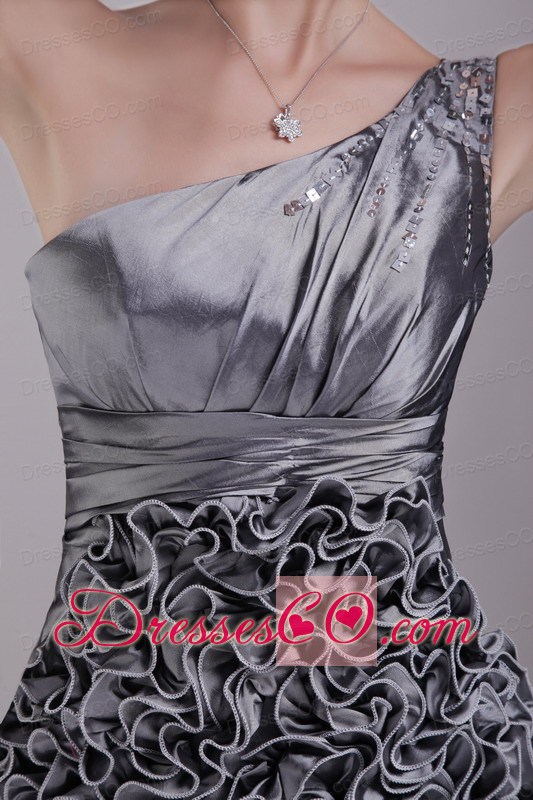 Grey Column / Sheath One Shoulder Mini-length Taffeta Sequins Prom / Homecoming Dress