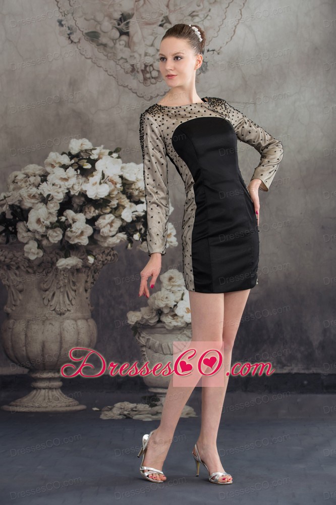 Black Scoop Column Short Prom Dress with Long Sleeves