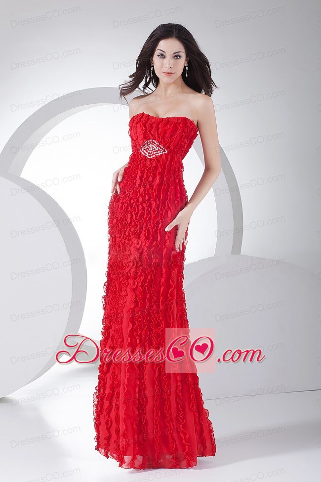 Beading Red Prom Dress For Formal Evening Ankle-length