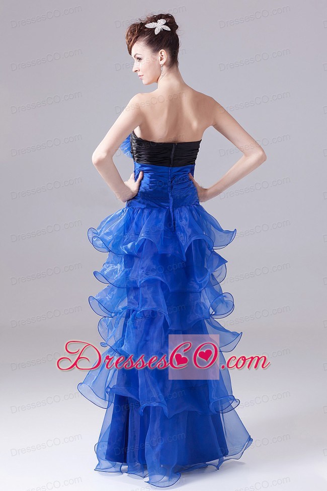 Royal Blue Prom Dress With Hand Made Flowers Ruffled Layers and Ruching