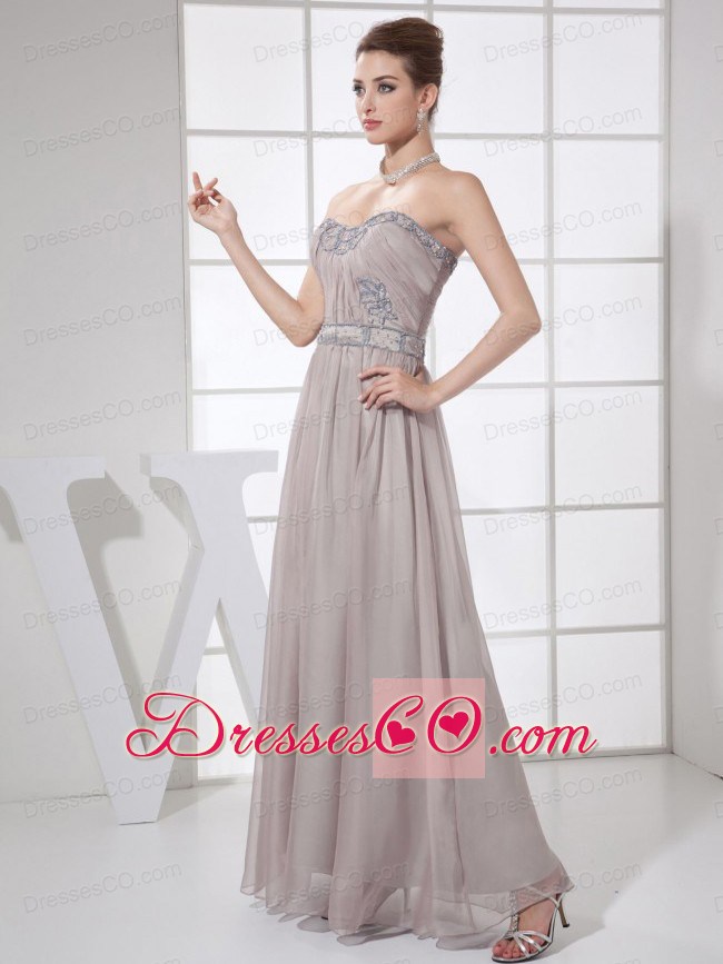 Beading Decorate Bodice Neckline Ankle-length Grey Chiffon Prom Dress