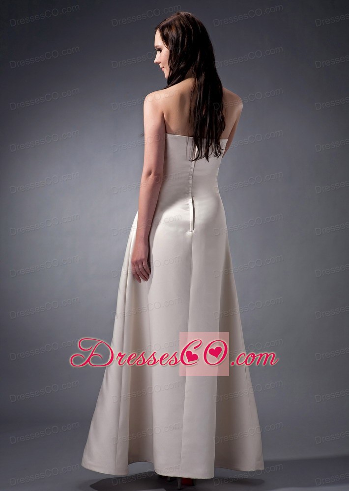 New Ivory Column Strapless Prom Dress Satin Ruching Ankle-length