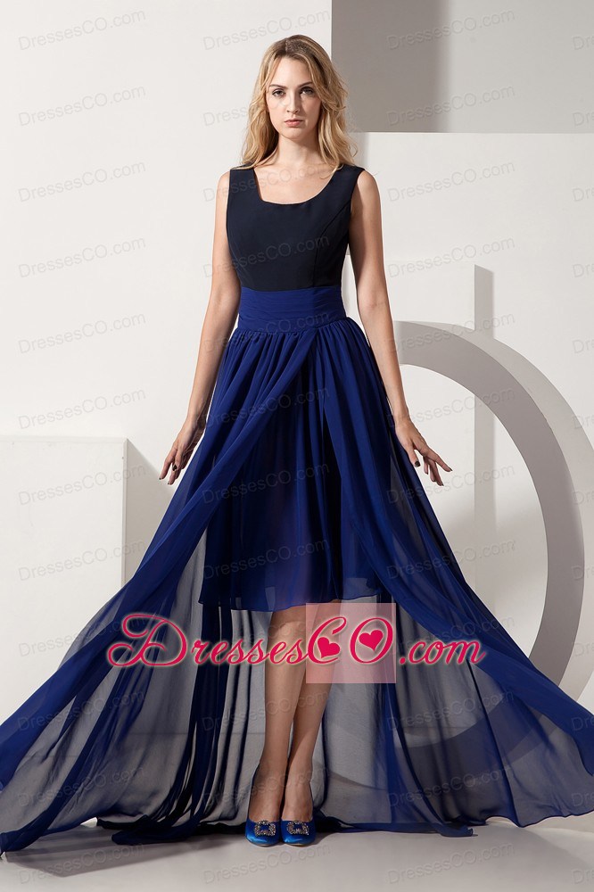 Navy Blue Empire Scoop High-low Chiffon Prom Dress