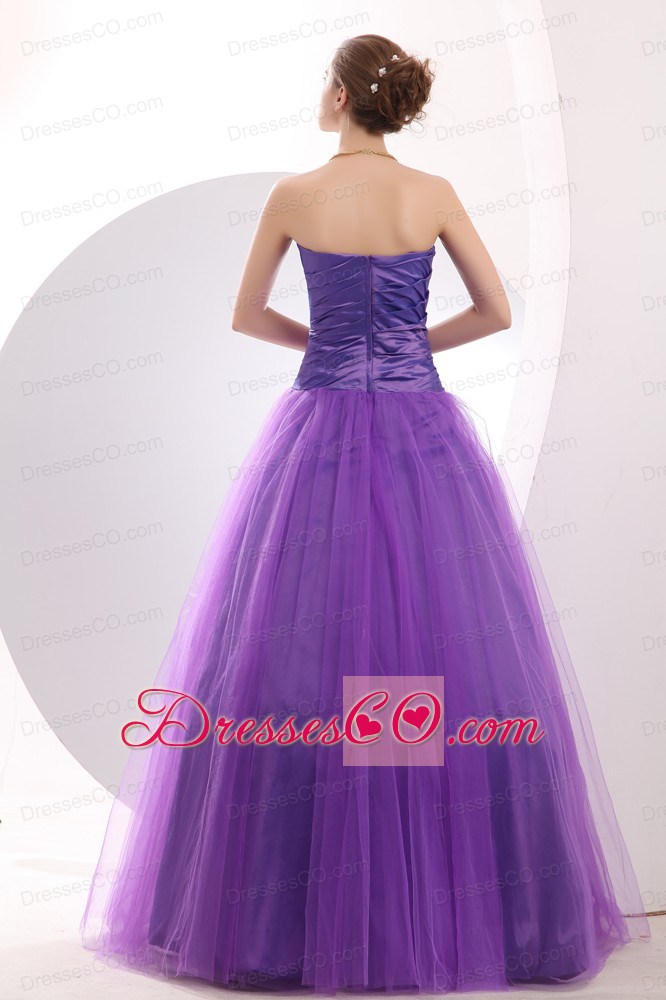 Cheap Purple Prom / Evening Dress Ruching A-line Long Tulle