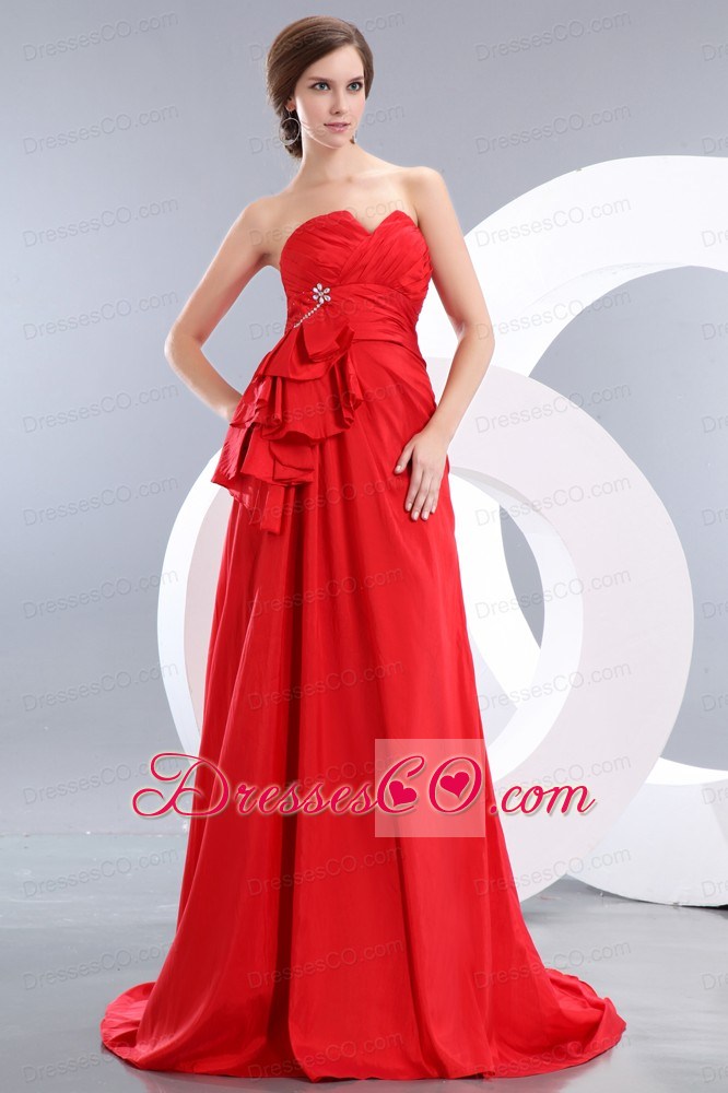 Beautiful Red Prom / Evening Dress Empire Beading Brush Train Taffeta