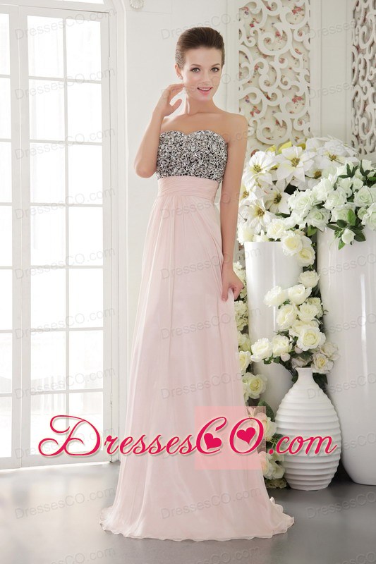 Pink Empire Long Chiffon Beading Prom / Evening Dress