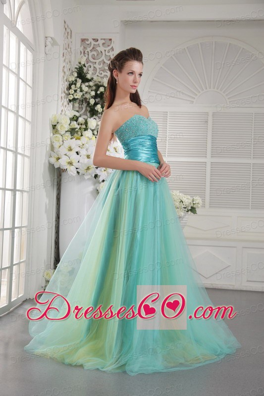 Princess Brush Train Tulle Beading Prom / Graduation Dress