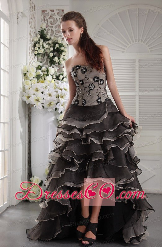 Brown A-Line / Princess High-low Organza Appliques Prom/Party Dress