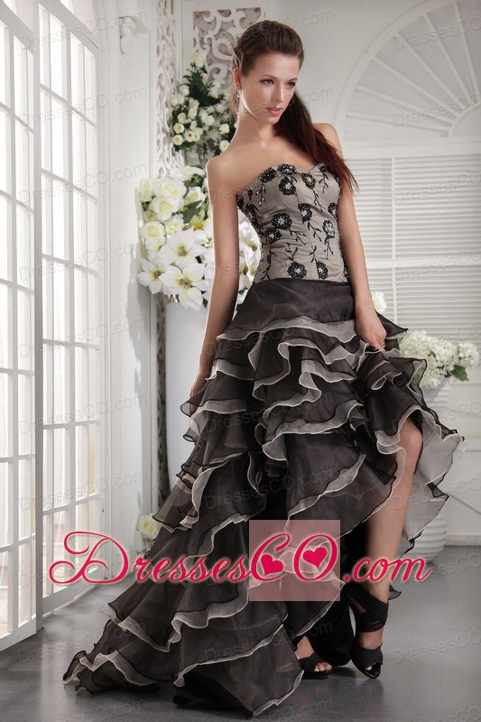 Brown A-Line / Princess High-low Organza Appliques Prom/Party Dress