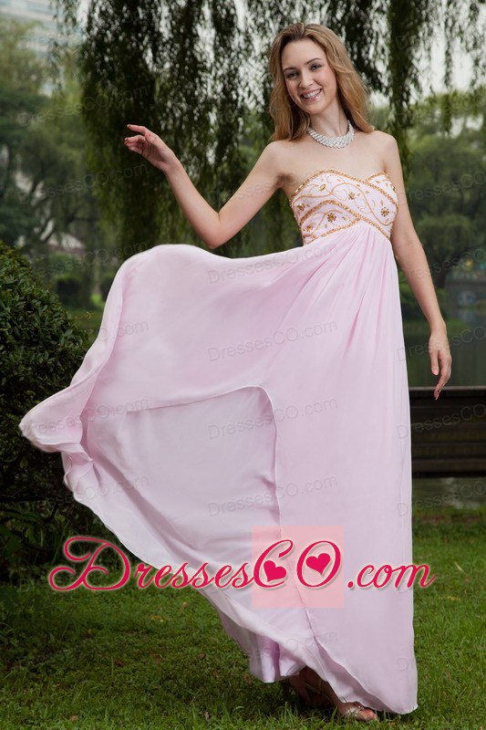Pink Empire Long Chiffon Beading Prom Dress