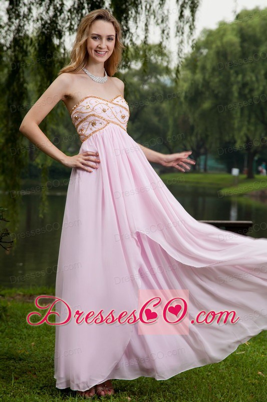 Pink Empire Long Chiffon Beading Prom Dress