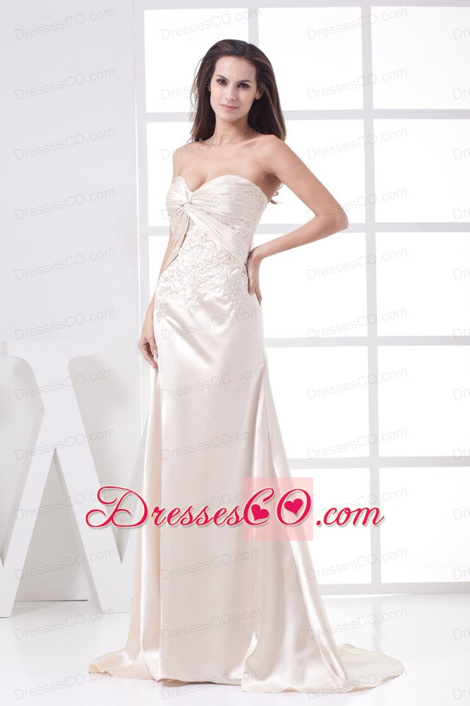 Embroidery Column Prom Dress With Brush Train