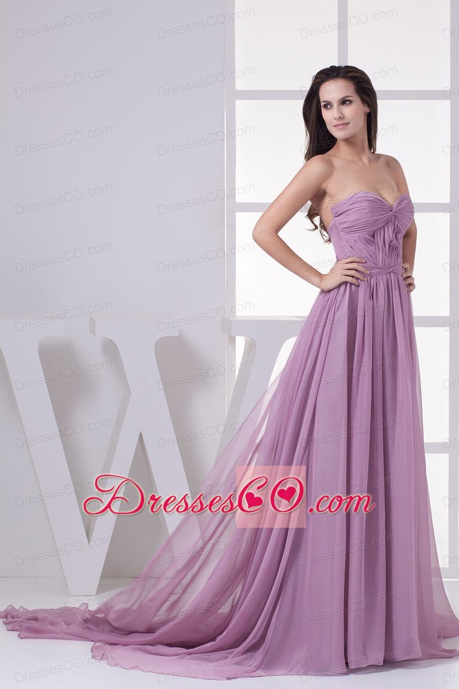 Lavender Ruching Court Train Prom Dress