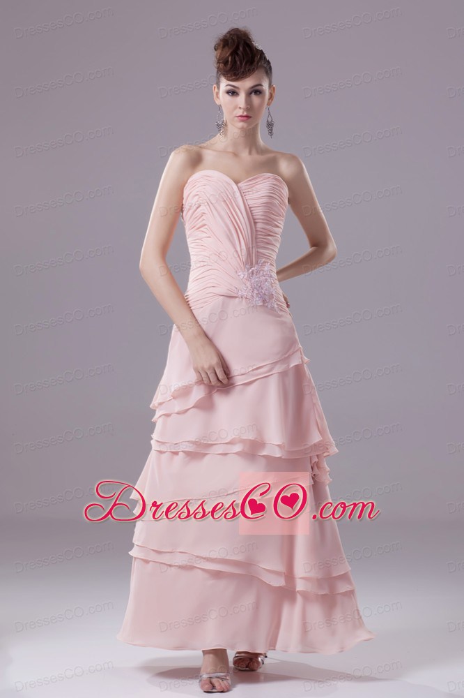 Appliques And Ruching Ankle-length Prom Dress